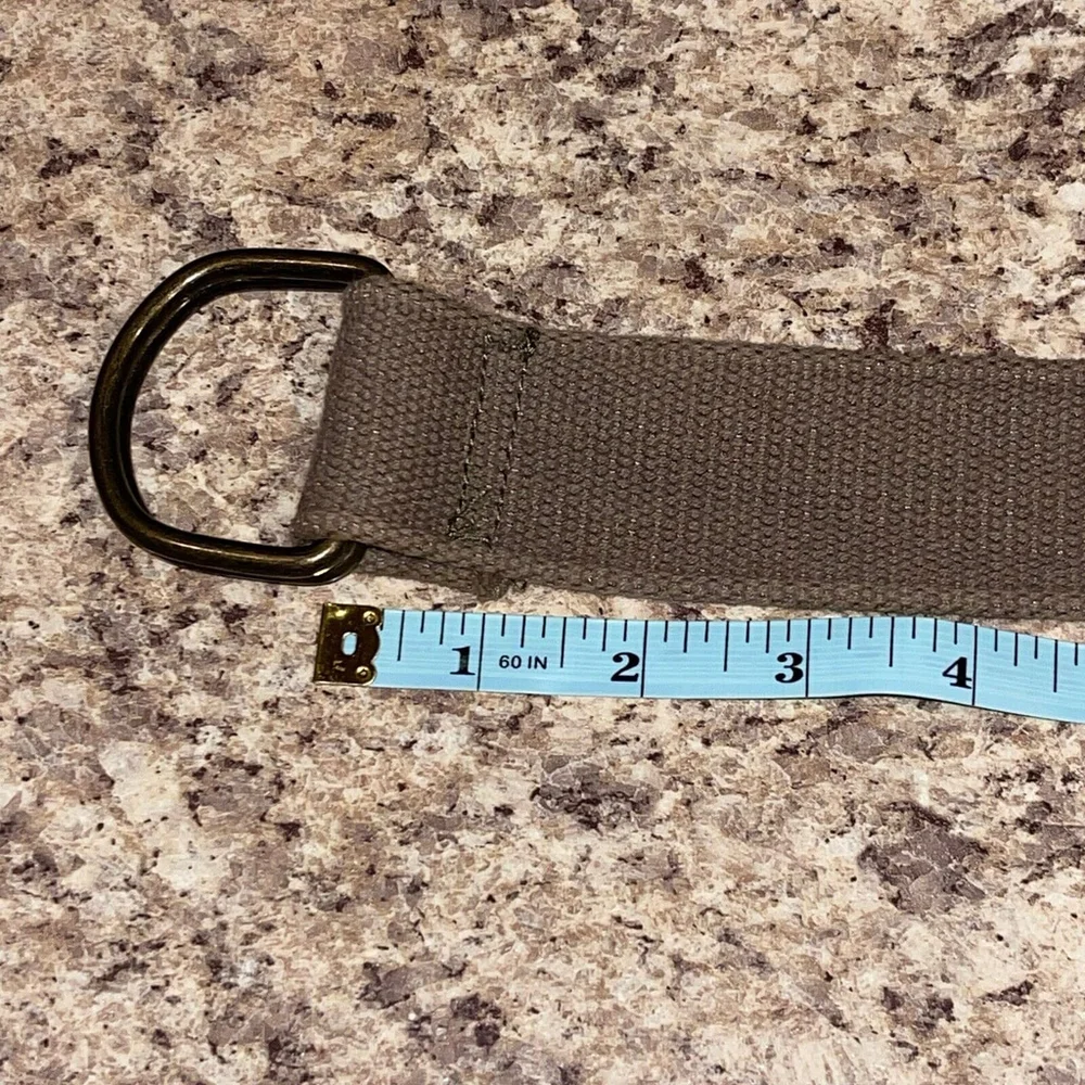 Unisex Canvas Y2K Woven 46” Solid Dark Khaki D-Ring Wide‎ Casual Belt Frayed End